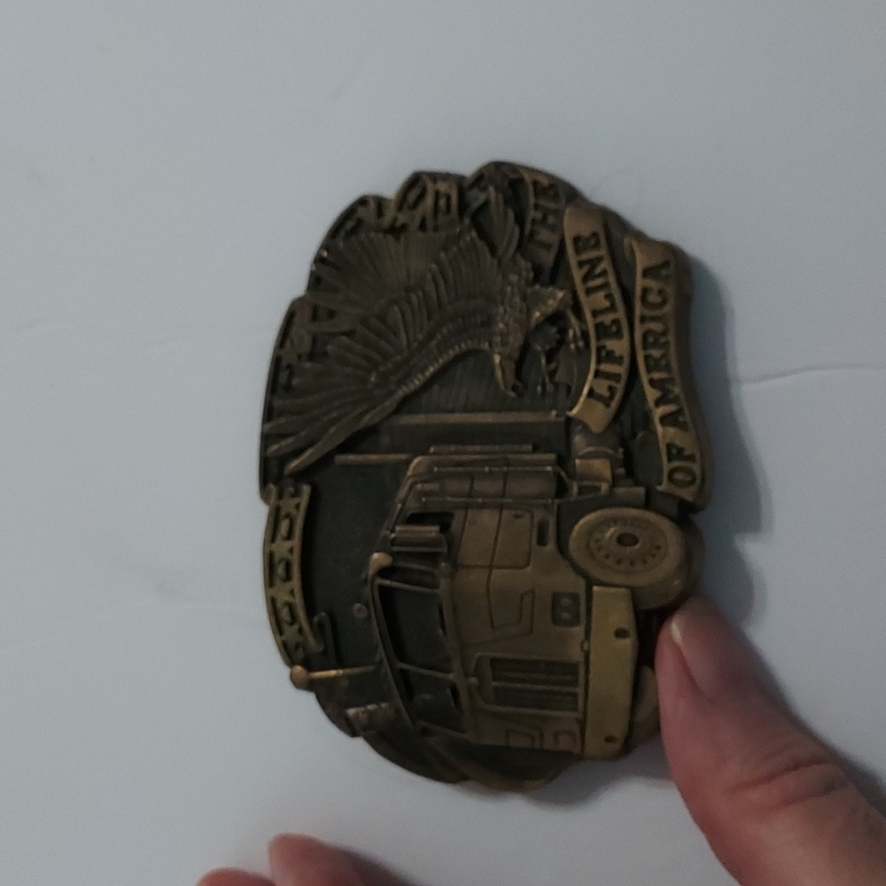 First Edition Semi Truck/Eagle Brass Belt Buckle Oval GUC.